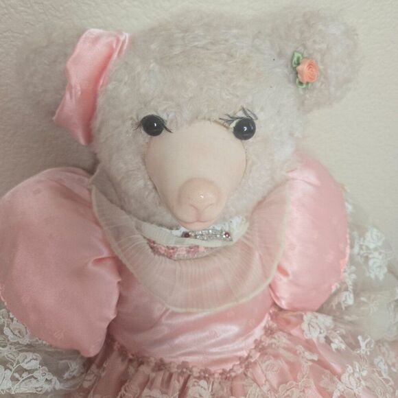 Vintage 80s Rosenbear Teddy Bear Pink Dress Articulated Large Artist Signed TLC - Picture 2 of 14
